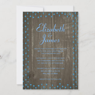 Blue Rustic Country Barn Wood Wedding Invitations