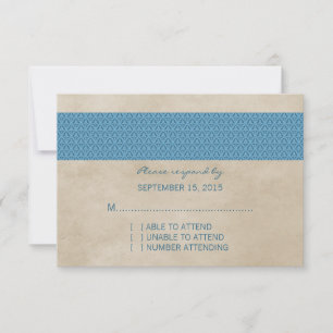 Blue Rustic Damask RSVP Card