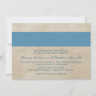 Blue Rustic Damask Wedding Invite