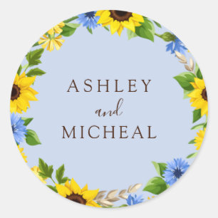 Blue Rustic Fall Sunflower Wreath Wedding Sticker
