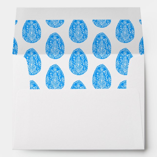 Blue Rustic Floral Easter Egg Linocut Envelope (Back (Bottom))