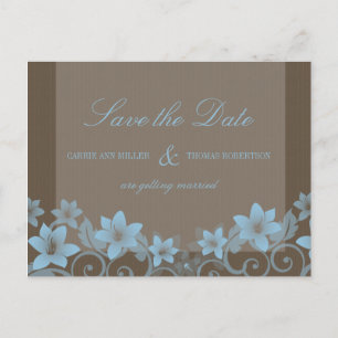 Blue Rustic Floral Save the Date Postcard