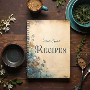 Blue Rustic Floral Victorian Family Recipe Book
