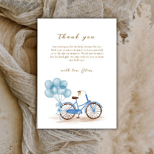 Blue Rustic French Balloon Bicycle Baby shower Thank You Card