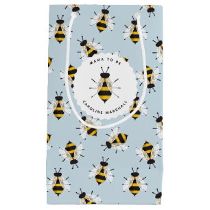 Blue Rustic Illustrated Bee Customised Gift Bag