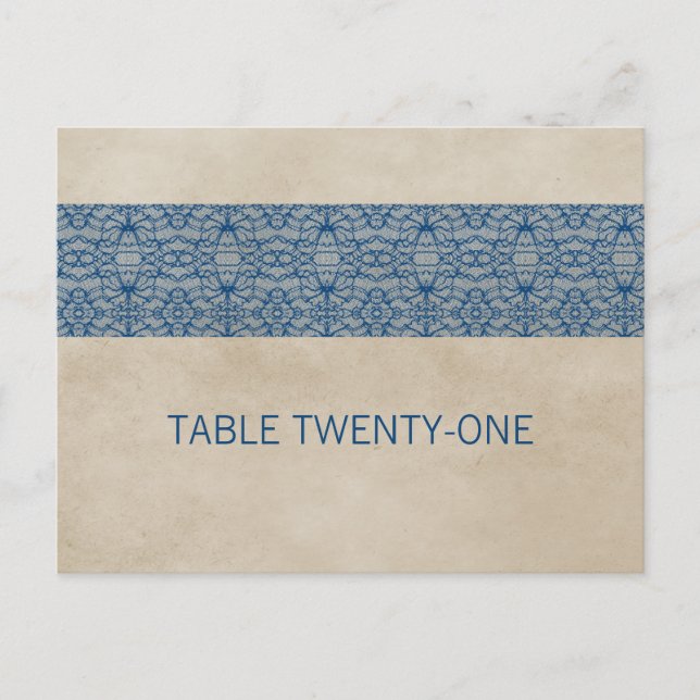 Blue Rustic Lace Table Number Postcard (Front)