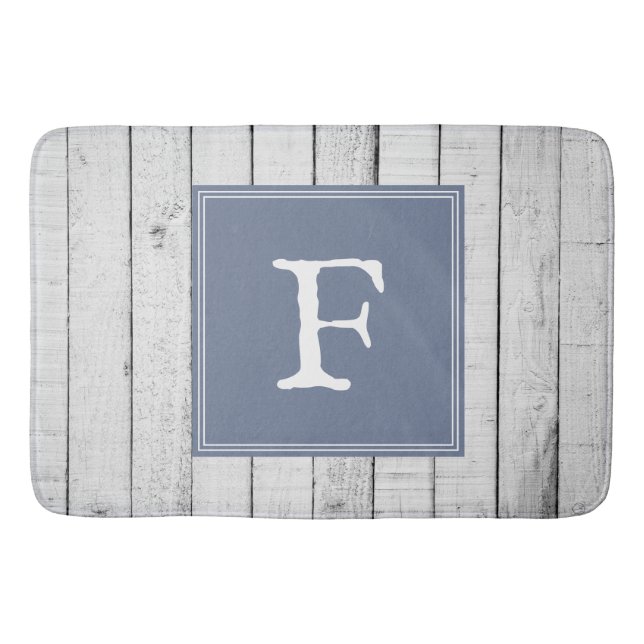Blue Rustic Monogram Bath Mat (Front)