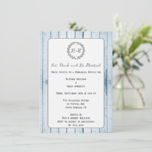 Blue Rustic Monogram Rehearsal Dinner Invitation