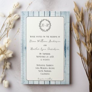 Blue Rustic Monogram Wedding Invitation