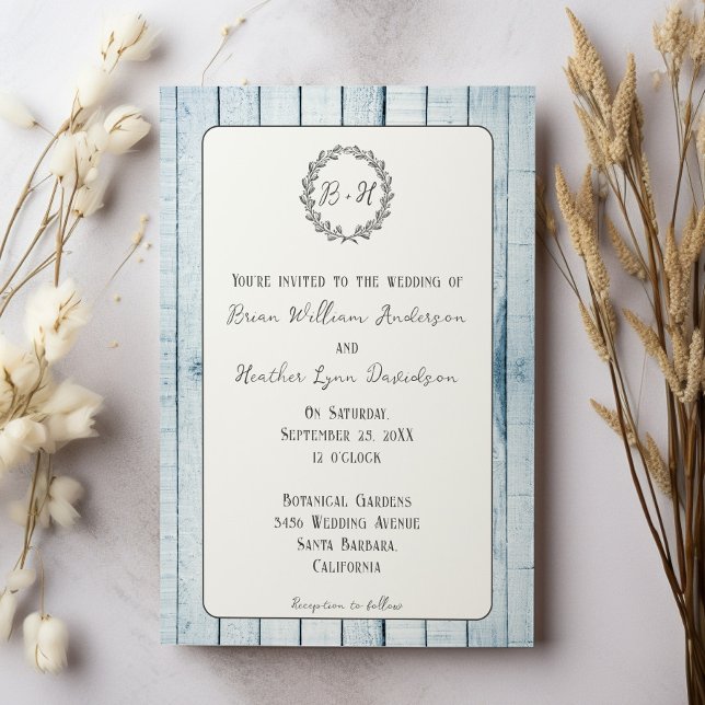 Blue Rustic Monogram Wedding Invitation (Blue Rustic Monogram Wedding Invitation)