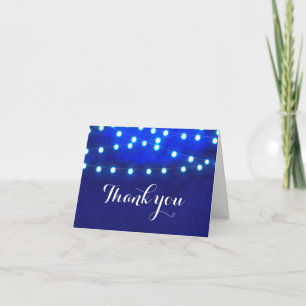 Blue Rustic Night String Lights Wedding Fold Card
