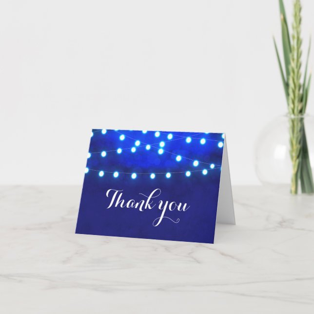Blue Rustic Night String Lights Wedding Fold Card (Front)