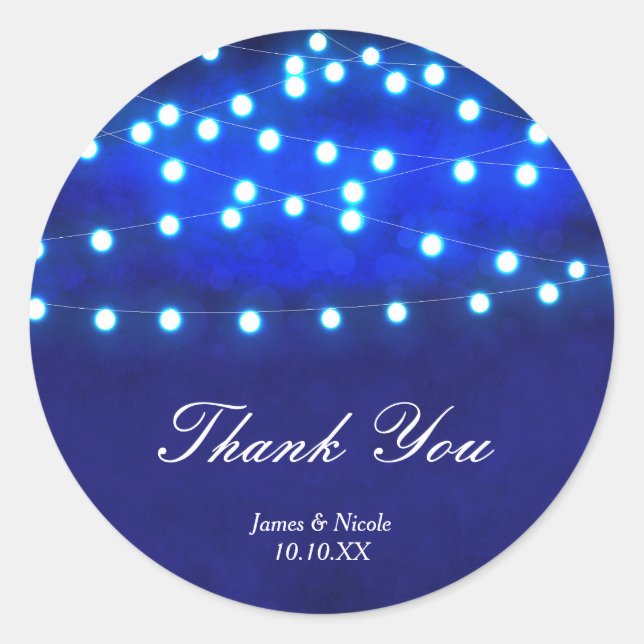 Blue Rustic Night String Lights Wedding Sticker (Front)
