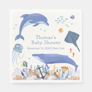 Blue Rustic Ocean Dolphin Whale Boy Baby Shower  Napkin