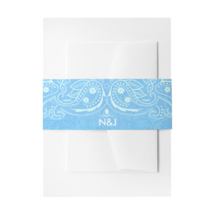 Blue Rustic Paisley Country Western Wedding Invitation Belly Band