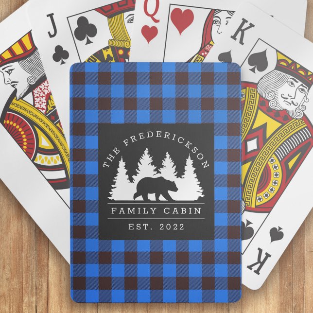 Blue Rustic Plaid Bear Woods Family Cabin Playing Cards (Creator Uploaded)