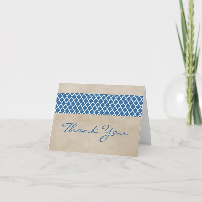 Blue Rustic Quatrefoil Thank You Card (Front)