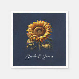 Blue Rustic Sunflower Wedding Bridal Shower  Napkin