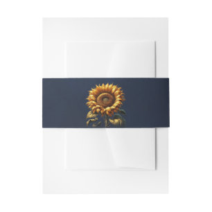 Blue Rustic Sunflower Wedding  Invitation Belly Band