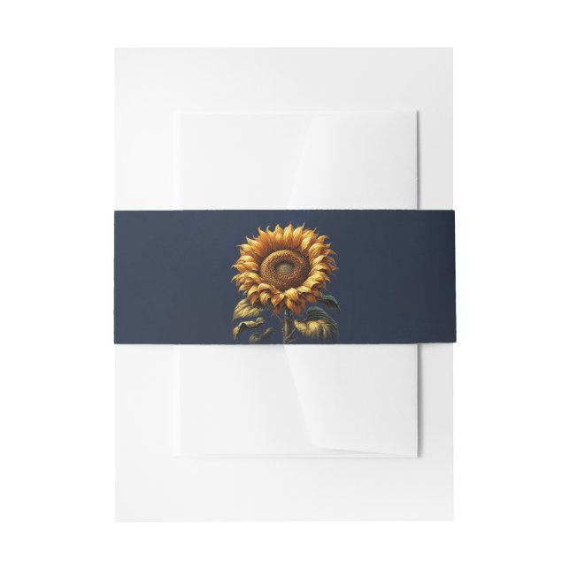 Blue Rustic Sunflower Wedding  Invitation Belly Band (Front Example)
