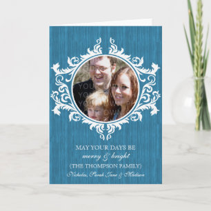 Blue Rustic Swirls Holiday Photo Card