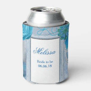 Blue rustic theme bridal shower can cooler