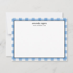 Blue Rustic Watercolor Buffalo Plaid Monogram Card