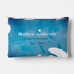 Blue rustic watercolor jeans texture add name titl accessory pouch