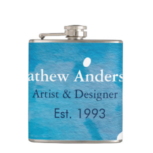 Blue rustic watercolor jeans texture add name titl hip flask