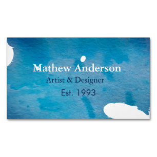 Blue rustic watercolor jeans texture add name titl magnetic business card