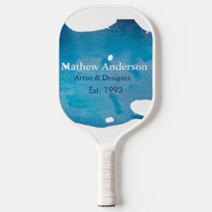 Blue rustic watercolor jeans texture add name titl pickleball paddle