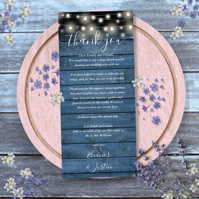 Blue Rustic Wedding Reception Thank You Place Card (Blue Rustic Wedding Reception Thank You Place Card)