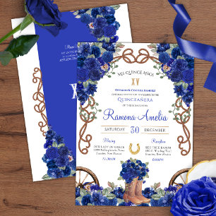 Blue Rustic Western Charro Cowboy Boots Quince  Invitation