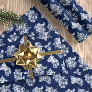 Blue Rustic Wood Christmas Frost Wrapping Paper