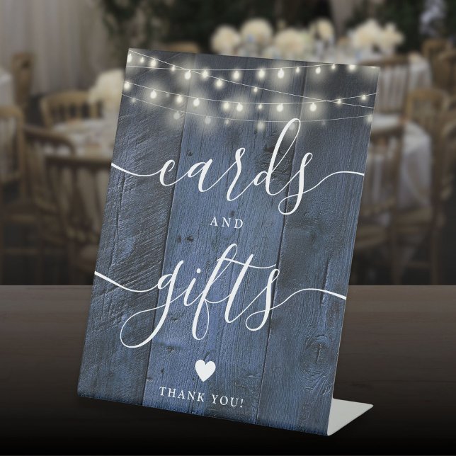 Blue Rustic Wood String Lights Cards And Gifts Pedestal Sign (Blue Rustic Wood String Lights Cards And Gifts Pedestal Sign)