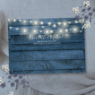 Blue Rustic Wood String Lights Return Address Envelope