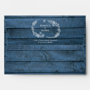 Blue Rustic Wood String Lights Return Address Envelope