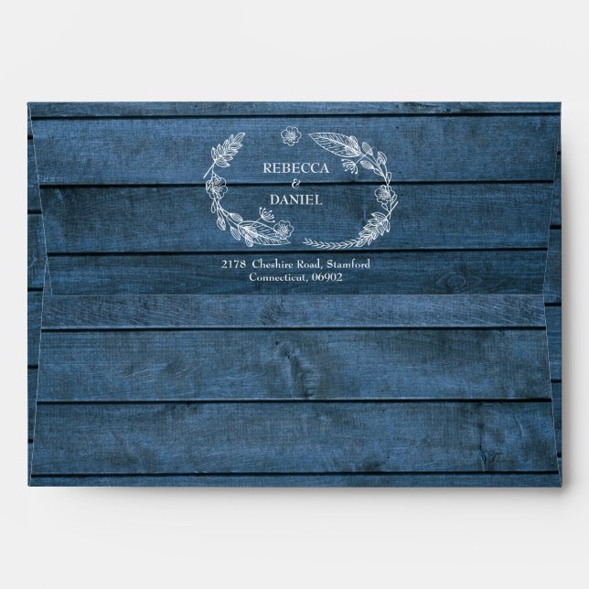 Blue Rustic Wood String Lights Return Address Envelope (Back (Top Flap))