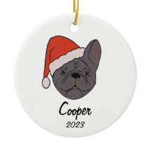Blue Sable Frenchie Santa Hat Christmas Ornament