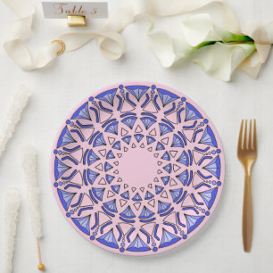 Blue Sacred Triangular Diamond Pattern  Paper Plate