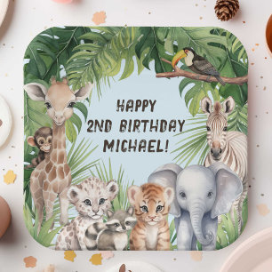 Blue Safari Animal Themed baby boy 2nd birthday Paper Plate