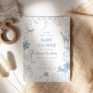Blue Safari Animals Elegant Jungle Baby Shower Invitation