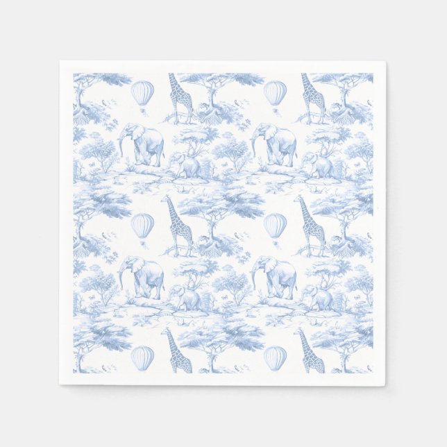 Blue Safari Animals Toile de Jouy Baby shower Napkin (Front)