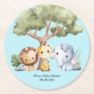 Blue safari baby shower  round paper coaster