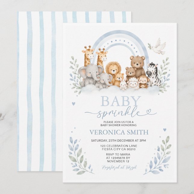 Blue Safari Baby Sprinkle Invitation (Front/Back)