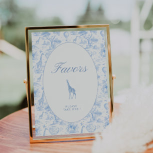 Blue Safari Toile de Jouy Baby Shower Favor Sign