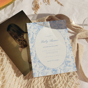 Blue Safari Toile De Jouy Boy Baby Shower  Invitation