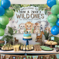 Blue Safari Twins Wild Ones 1st Birthday Welcome