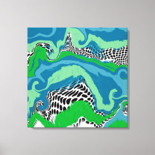 Blue, Sage Green, Black and White Abstract Fluid Canvas Print