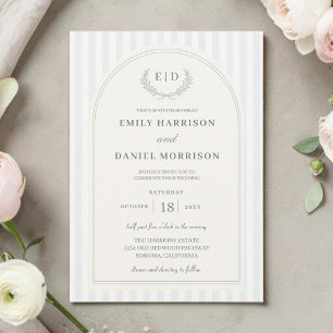 Blue & Sage Green Striped Wedding Invitation
